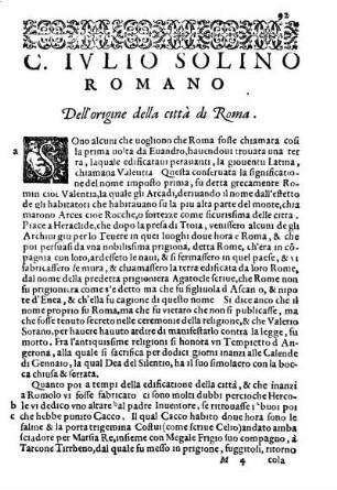 C. Ivlio Solino Romano Dell' origine della città di Roma.