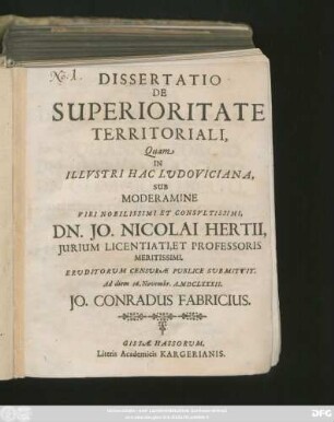 Dissertatio De Superioritate Territoriali