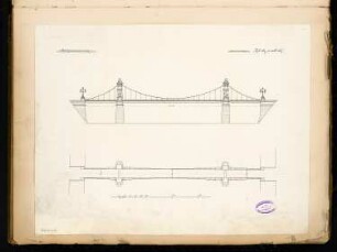 Brückenpfeiler einer Hängebrücke Monatskonkurrenz März 1893: Grundriss, Aufriss Seitenansicht; Maßstabsleiste