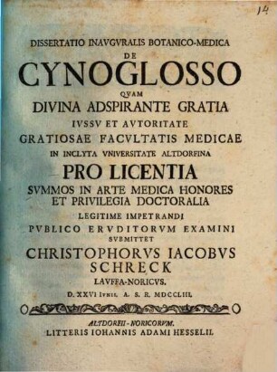 Dissertatio Inavgvralis Botanico-Medica De Cynoglosso