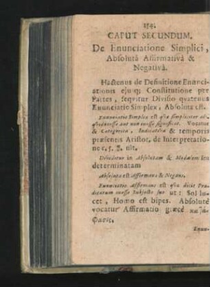 Caput Secundum. De Enunciatione Simplici, Absoluta Affirmativa & Negativa.