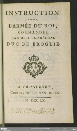 Instruction Pour L'Armée Du Roi, Commandée