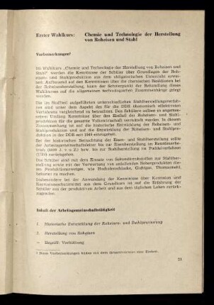 Zweiter Wahlkurs: Chemie und Technologie der Herstellung von Kupfer