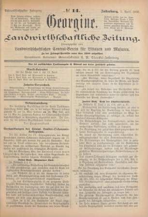 Achtundfünfzigster Jahrgang. No. 14. Insterburg, 3. April 1890.