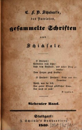 C. F. D. Schubart's gesammelte Schriften und Schicksale, 7. Vermischte Schriften ; 2. Theil