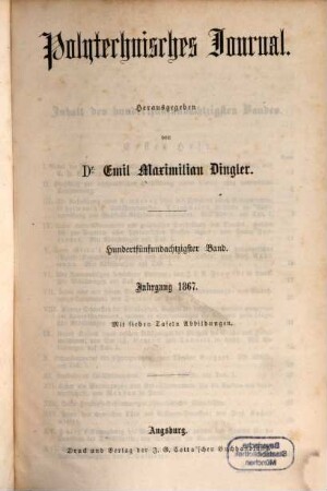 Polytechnisches Journal. 185. 1867 = 4. Reihe Bd. 35