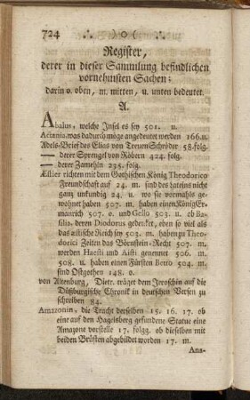 Register, derer in dieser Sammlung befindlichen vornehmsten Sachen;[...]