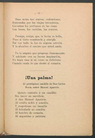 ¡Una palma! : Al prestigioso caudillo de San Carlos Norte, señor Manuel Aparicio