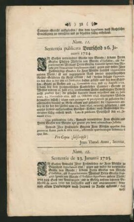 Num. 11. Sententia publicata Bourscheid ...
