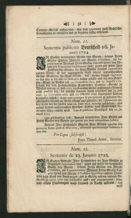 Num. 11. Sententia publicata Bourscheid ...