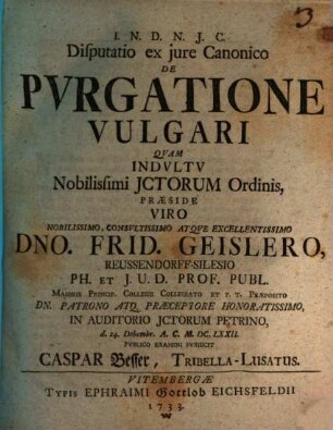 Disputatio ex jure Canonico de purgatione vulgari