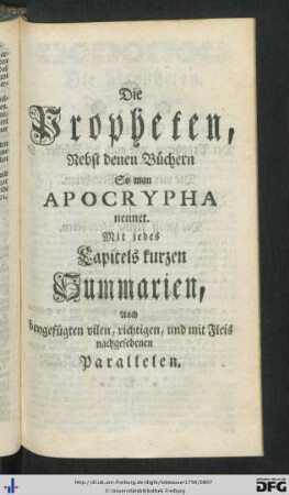 Die Propheten, Nebst denen Büchern So man Apocrypha nennet.