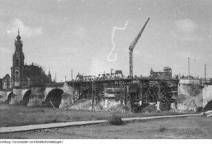 Dresden, Georgij-Dimitroff-Brücke, im Bau, Oberbürgermeister Walter Weidauer, 1949