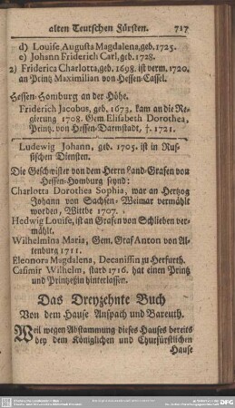 Das Dreyzehnte Buch Von dem Hause Anspach und Bareuth