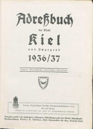 1936/37: Adreßbuch der Stadt Kiel und Umgegend 1936/37