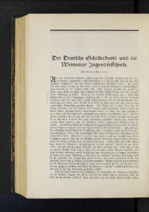 Der Deutsche Schillerbund und die Weimarer Jugendfestspiele. Von Adolf Bartels.