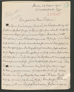 Karl Muth (1867-1944), Nachlass: Briefe von Max Scheler an Karl Muth - BSB Ana 390.II.A. Scheler, Max