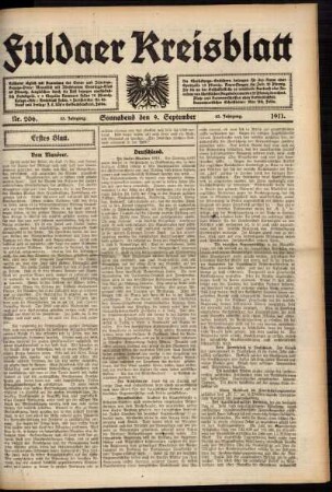 Erste Ausgabe vom Samstag, den 09. September 1911.