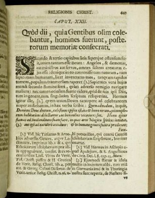Caput XXII. Quod dii, quia Gentibus olim colebantur, homines fuerunt, posterorum memoriæ consecrati.
