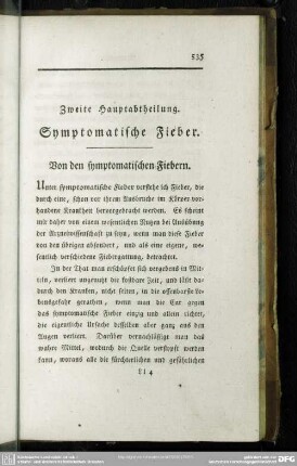 Zweite Hauptabtheilung. Symptomatische Fieber