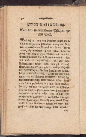 Dritte Betrachtung. Von den unmittelbaren Pflichten gegen Gott