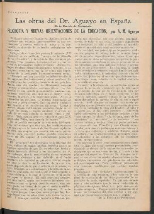 Las obras del Dr. Aguayo en España de la Revista de Pedagogía : Filosofía y nuevas orientaciones de la educación