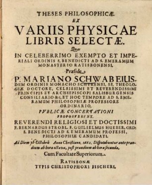 Theses philos. ex variis Physicae libris selectae