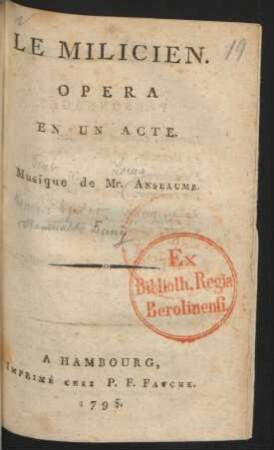Le Milicien : Opera En Un Acte