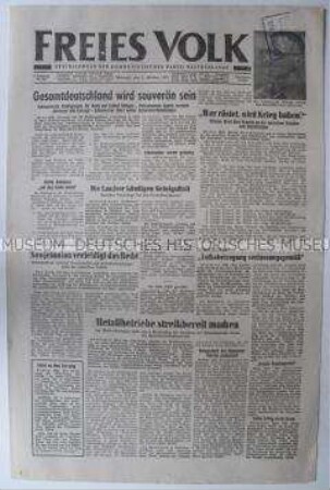 Zentralorgan der KPD "Freies Volk" überwiegend zu innenpolitischen Fragen der Bundesrepublik