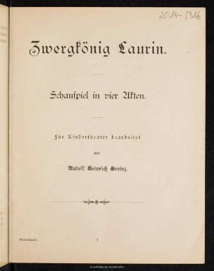 Zwergkönig Laurin : Schauspiel in 4 Akten
