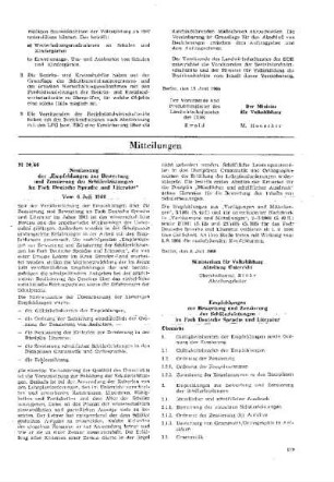 Neufassung der "Empfehlungen zur Beweretung und Zensierung der Schülerleistungen im Fach Deutsche Sprache und Literatur" : 20/66 vom 6. Juli 1966 ; [Mitteilungen]
