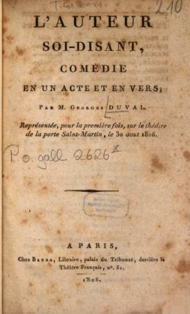 L' auteur soi-disant : Comédie en un acte et en vers