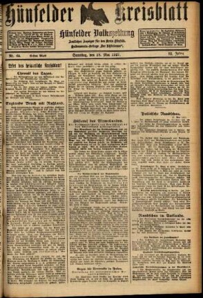 Erste Ausgabe vom Samstag, den 28. Mai 1927.