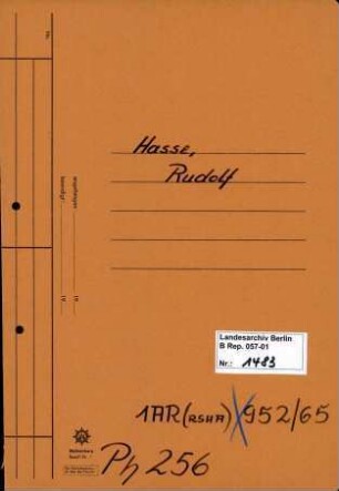 Personenheft Rudolf Hasse (*01.03.1901), Kriminalsekretär und SS-Untersturmführer