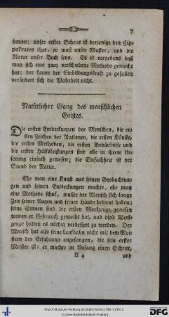 Natürlicher Gang des menschlichen Geistes.