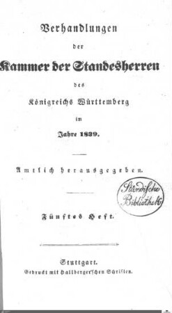 1,45: Landtag Württemberg - Kammer 1, Protokolle, 1839, Bd. 5