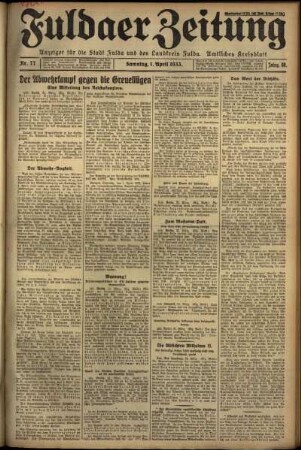 Ausgabe vom Samstag, den 01. April 1933.