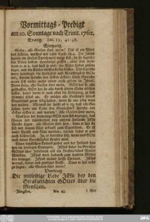 [No. 43.] Vormittags-Predigt am 10. Sonntage nach Trinit. 1762. Evang. Luc. 19, 41 - 48.