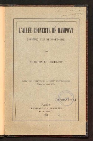 L' allée couverte de Dampont : commune d'Us (Seine-et-Oise)