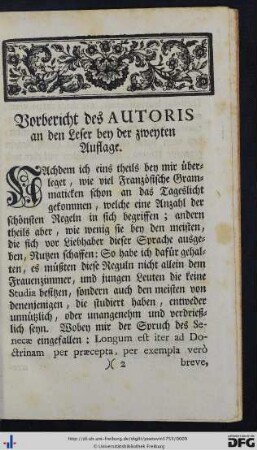 Vorbericht des Autoris an den Leser bey der zweyten Auflage.