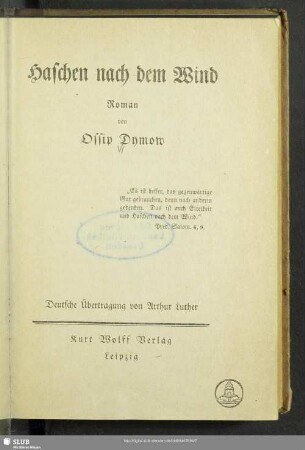 Haschen nach dem Wind : Roman