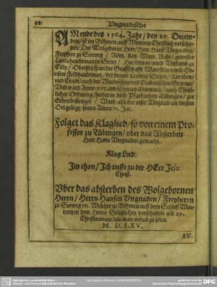 Klag-Lied / Autor M. Leonhardus Engelhart