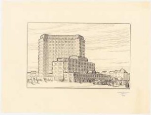 Hochhaus am Bahnhof Friedrichstraße, Berlin: Perspektivische Ansicht von Süden