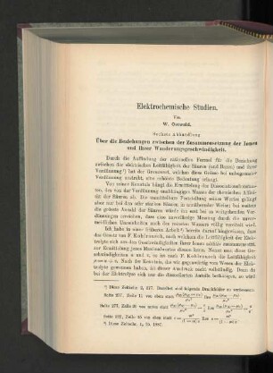Elektrochemische Studien. Über die Beziehungen zwischen der Zusammensetzung der Ionen und ihrer Wanderungsgeschwindikeit.