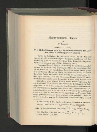 Elektrochemische Studien. Über die Beziehungen zwischen der Zusammensetzung der Ionen und ihrer Wanderungsgeschwindikeit.