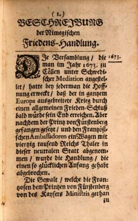 Kurtze und eigentliche Beschreibung der Nimwegischen Friedens-Handlung