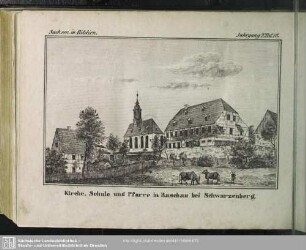 Kirche, Schule und Pfarre in Raschau bei Schwarzenberg