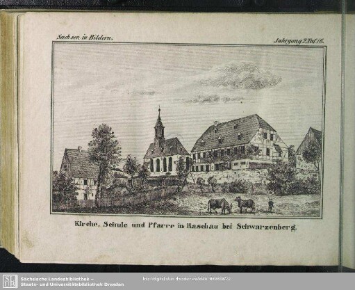 Kirche, Schule und Pfarre in Raschau bei Schwarzenberg