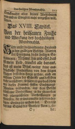 Das XVIII. Capitel. Von der heilsamen Frucht und Wirckung des hochheiligen Abendmahls