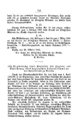 Begründung einer Professur für Hygiene und Einrichtung eines hygienischen Laboratoriums an der Universität zu Berlin : [II. Universitäten, Akademien, etc.]